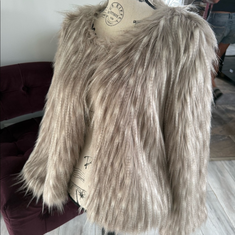 Chic luxury beige white faux fur fun glam size s - Picture 4 of 5